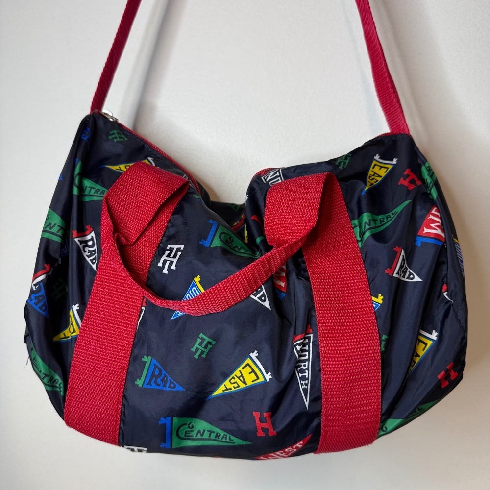 Tommy Hilfiger Preppy Flag Pennant Print Small Duffle Bag Purse Varsity Style